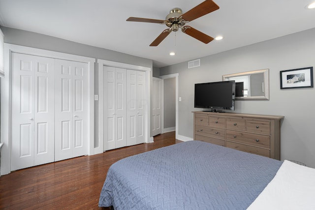 119 Redbud Aly, Columbus, OH 43206 - bedroom with multiple closets, wood finished floors, recessed lighting, and ceiling fan