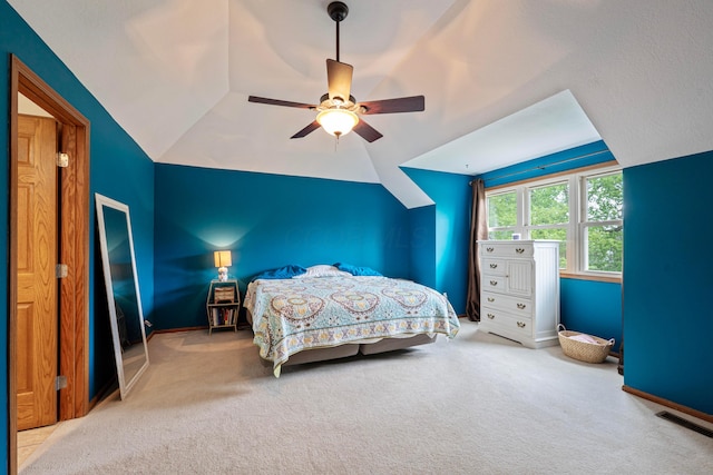 12627 Oakmere Dr, Pickerington, OH 43147 - bedroom featuring lofted ceiling, carpet floors, a ceiling fan, and baseboards
