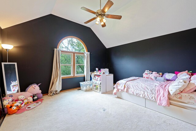 12627 Oakmere Dr, Pickerington, OH 43147 - bedroom featuring vaulted ceiling, carpet floors, and a ceiling fan