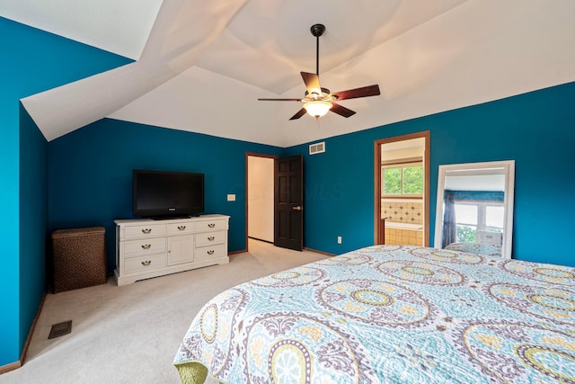12627 Oakmere Dr, Pickerington, OH 43147 - bedroom with carpet flooring, vaulted ceiling, and ceiling fan