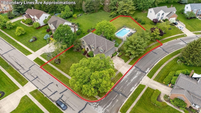 12627 Oakmere Dr, Pickerington, OH 43147 - aerial perspective of suburban area featuring property parcel outlined