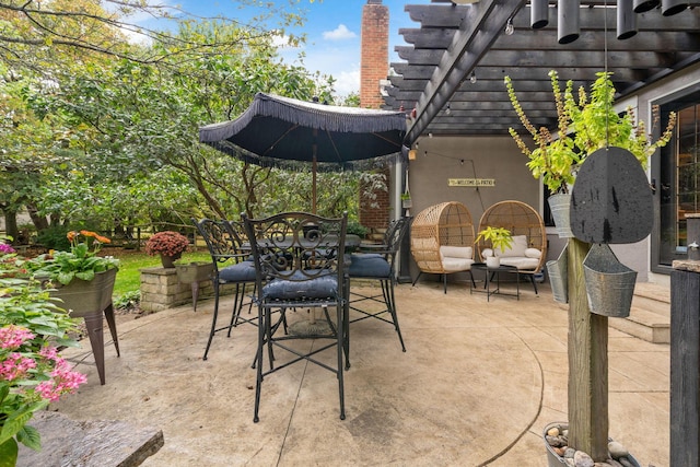 view of patio / terrace with a pergola, outdoor lounge area, and outdoor dining area