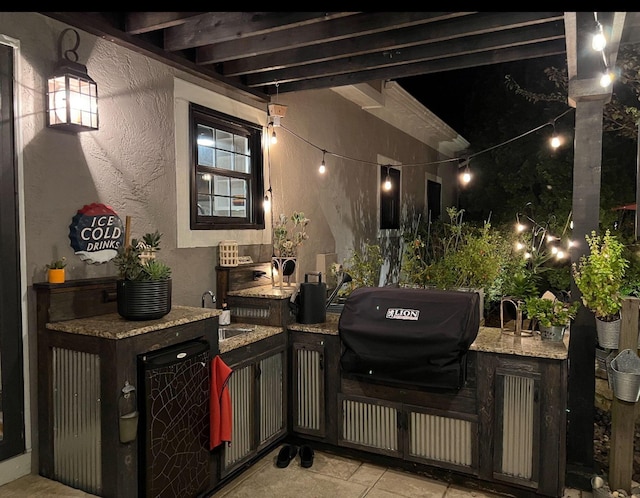 exterior space featuring a textured wall