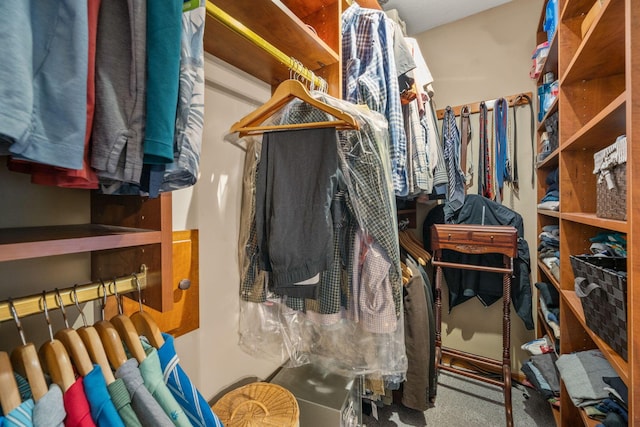 walk in closet with carpet