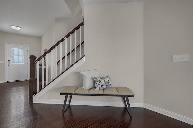 5421 Mercier St, Lewis Center, OH 43035 - entrance foyer with baseboards, stairs, and wood-type flooring