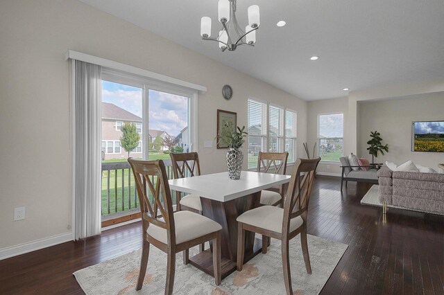 5421 Mercier St, Lewis Center, OH 43035 - dining space with hardwood / wood-style floors, recessed lighting, a chandelier, and baseboards