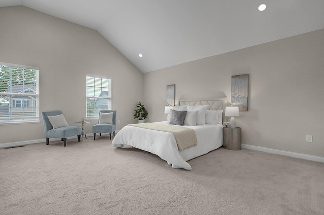 5421 Mercier St, Lewis Center, OH 43035 - carpeted bedroom featuring vaulted ceiling, multiple windows, baseboards, and recessed lighting