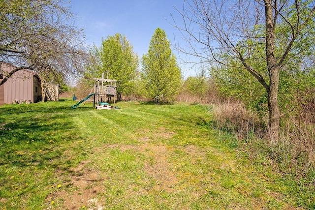 view of yard with a playground