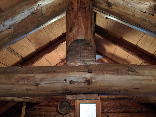 23411 State Route 327, Laurelville, OH 43135 - detailed view of a wood ceiling with exposed beams and rustic walls