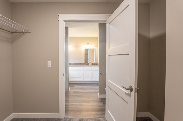 walk in closet featuring sink and light wood-type flooring