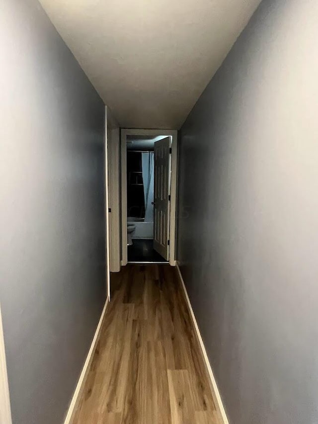 corridor with hardwood / wood-style flooring