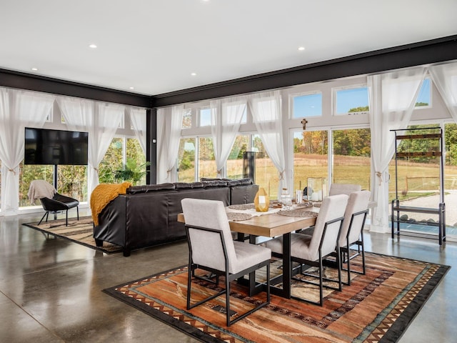 dining space with concrete flooring and a wealth of natural light