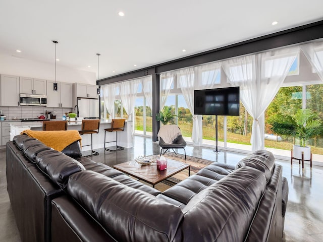 living room with concrete flooring and plenty of natural light