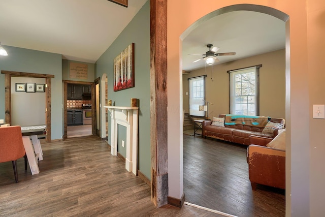 hall with dark hardwood / wood-style flooring