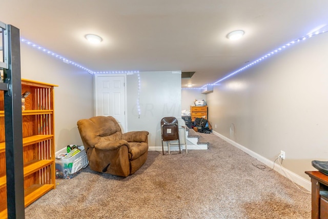 sitting room with carpet flooring