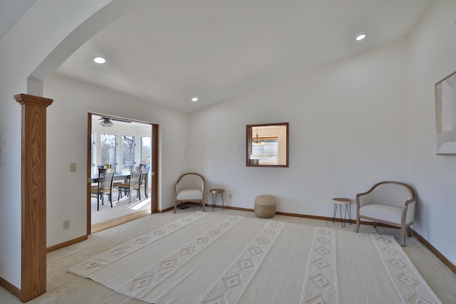 unfurnished room with light carpet