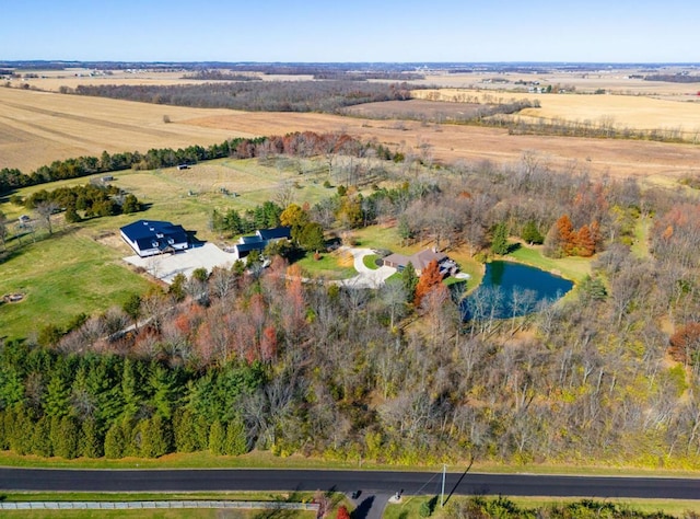 birds eye view of property featuring a rural view and a water view