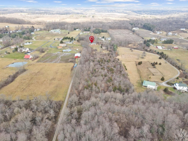 bird's eye view with a rural view and a water view