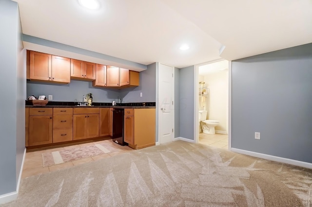 kitchen featuring sink and light carpet