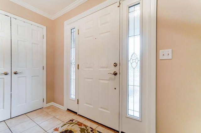 tiled entryway with crown molding