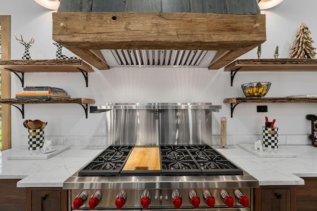 kitchen featuring stainless steel stove and exhaust hood