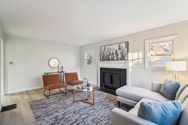 living room featuring light wood-type flooring