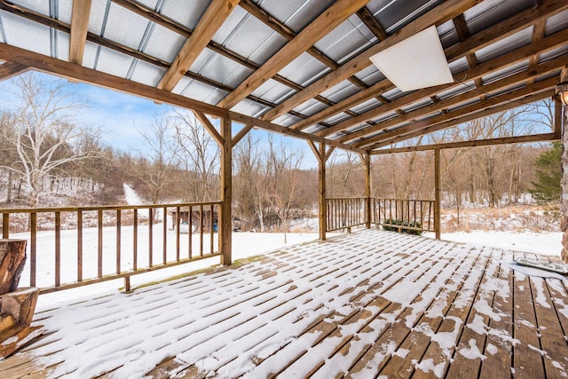 view of snow covered deck