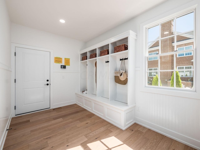 mudroom featuring light hardwood / wood-style floors