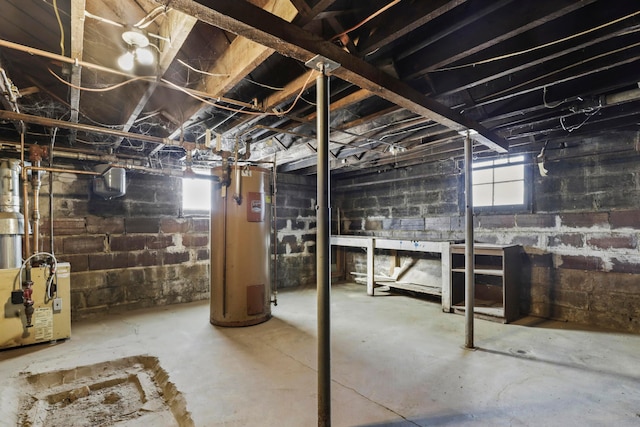 basement featuring water heater