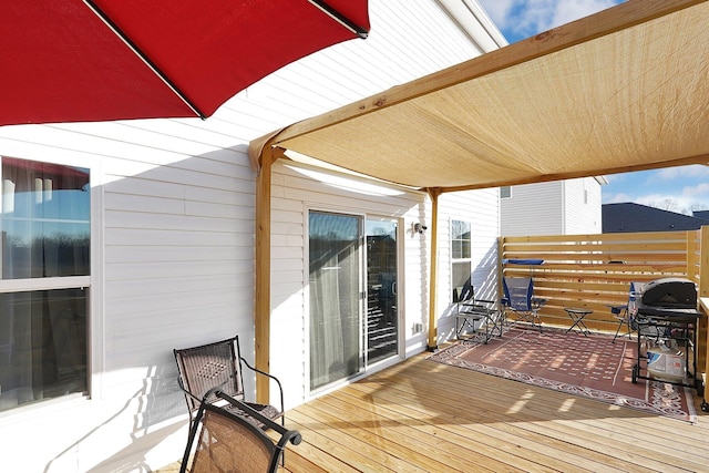 wooden deck with grilling area