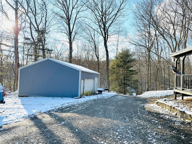 view of snow covered garage