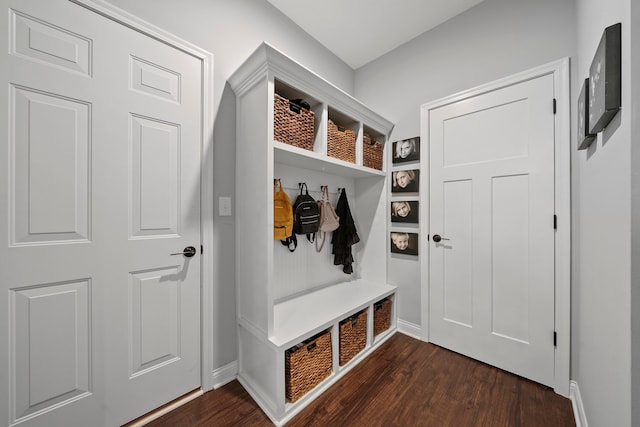 mudroom with dark hardwood / wood-style floors