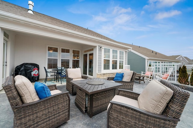 view of patio / terrace featuring outdoor lounge area and area for grilling