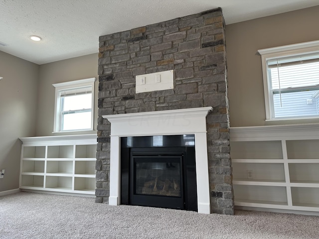 room details with carpet flooring and a textured ceiling