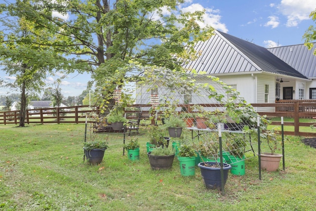 view of yard featuring ceiling fan