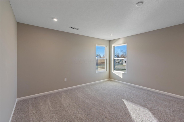 spare room with carpet flooring and a textured ceiling