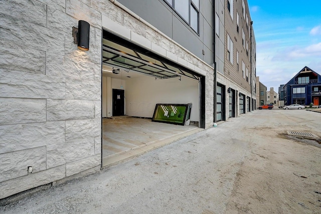 exterior space with a garage