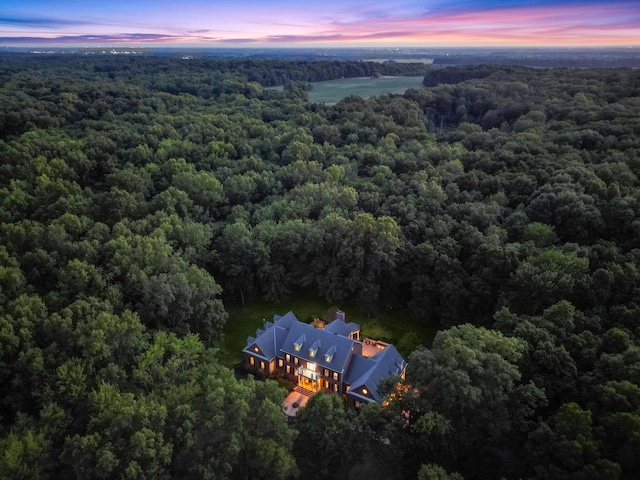 view of aerial view at dusk