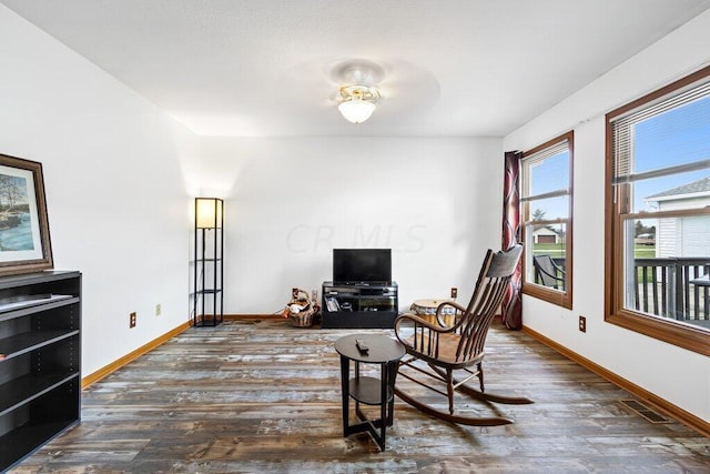 interior space featuring ceiling fan and dark wood-type flooring