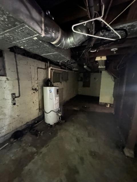 basement featuring gas water heater