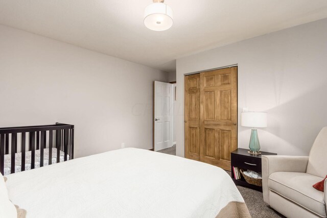 carpeted bedroom with a closet