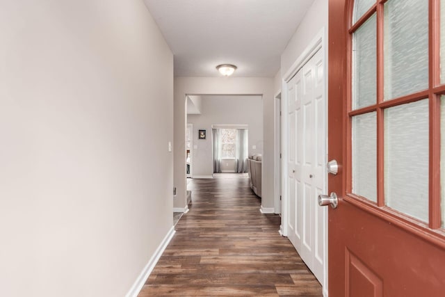 hallway featuring dark wood-type flooring