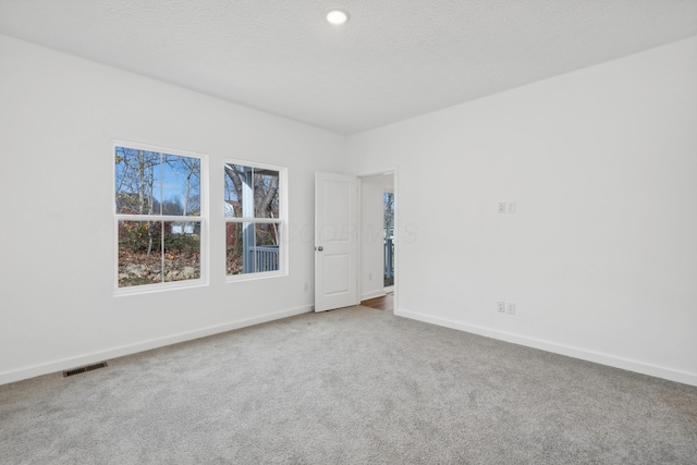 carpeted spare room featuring a textured ceiling