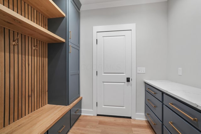 mudroom featuring light hardwood / wood-style flooring