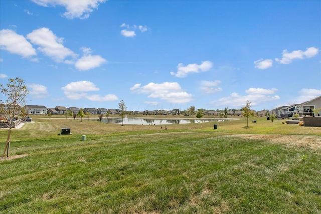 view of home's community with a yard and a water view