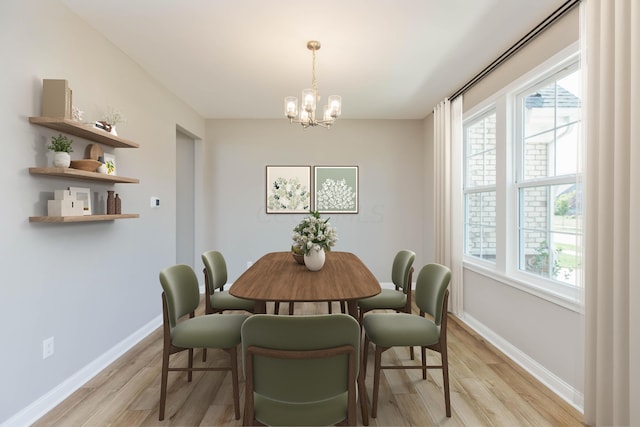 dining space with a chandelier and light wood-type flooring