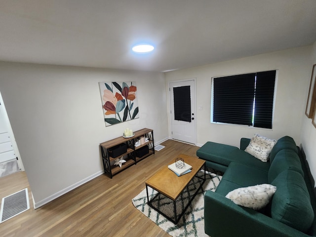 living room with hardwood / wood-style flooring