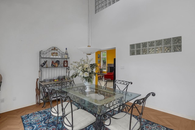 6730 Dublin Rd, Dublin, OH 43017 - dining area with a towering ceiling and parquet floors