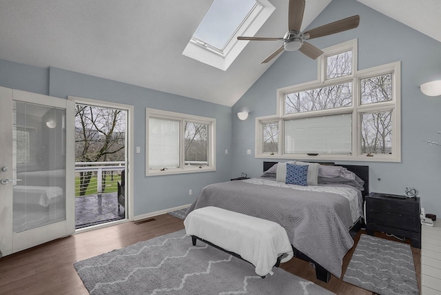 6730 Dublin Rd, Dublin, OH 43017 - bedroom featuring access to outside, multiple windows, ceiling fan, and dark hardwood / wood-style flooring