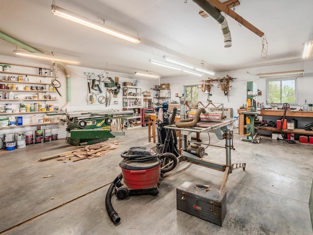 garage featuring a workshop area